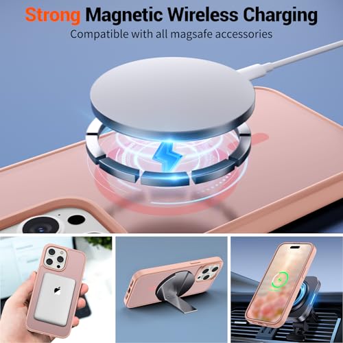 Image of SUPFINE Magnetic for iPhone 15 Pro Max Case (Compatible with MagSafe) (Military Grade Drop Protection) Slim Translucent Matte Shockproof with Anti-Fingerprint Phone Case,Pink