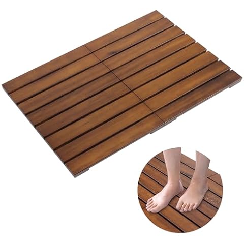 Smart Fendee Premium Teak Shower Mat, 23.2" x 16.2" Foldable Wood Bath Mat, Non-Slip Bathroom Mat, Floor Mat for Bathtub, Door, Spa, Sauna, Pool, Ideal for Indoor Outdoor Cover