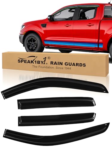 Window Rain Guards for Ford Ranger 2019-2023 Supercrew Cab Window Visors Out-Channel Tape-On Style Side Wind Deflector for Ranger Accessories 4PCS (for 19-23)