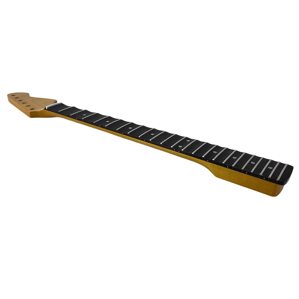 E-Gitarren-Hals, 22 Bünde, 648 mm Länge, Palisander-Griffbrett, weiße, quadratische Einlagen, Hals, DIY-Ersatz (komplett gewellt)