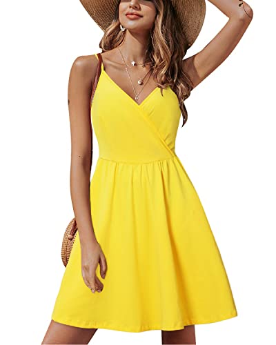 Image of STYLEWORD Womens Sundress Summer Floral Wrap V Neck Backless A-Line Casual Beach Midi Dress