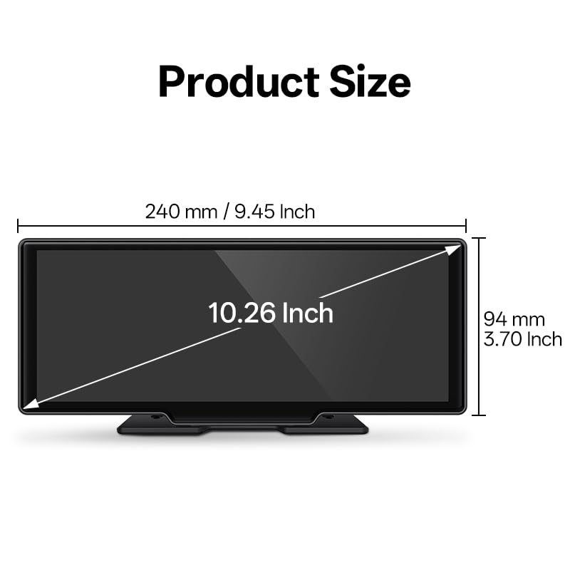 SINOVCLE Araba DVR Ekran, 10.26 inç IPS Ekran, Kablosuz CarPlay ve Android Auto, 170 ° Ön Kamera