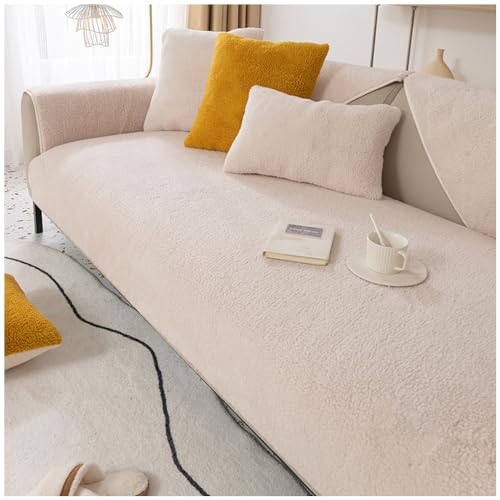 Axroad Mall Super Soft Sofa Slipcover Corner 1/2/3/4 Seater Cover, Universal Non Slip L Shape Couch Cushion Cover Warm Sherpa Fabric Furniture Protector Sofa Cover for Living Room (Beige, 90 * 120cm)
