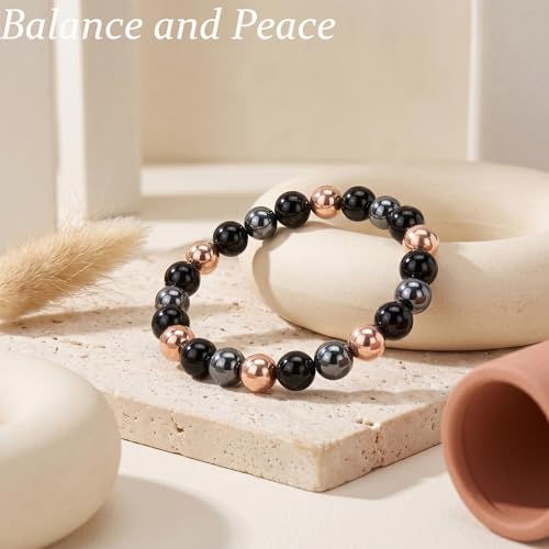 Image of Triple Protection 8mm Hematite Black Obsidian Copper Bracelet for Men