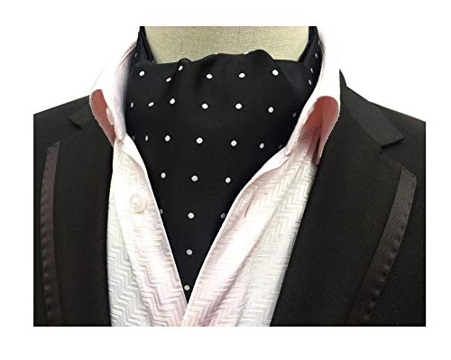 Elfeves Men's Classic Novelty Jacquard Woven Self Cravat Ties Ascot Black with White Polka Dot