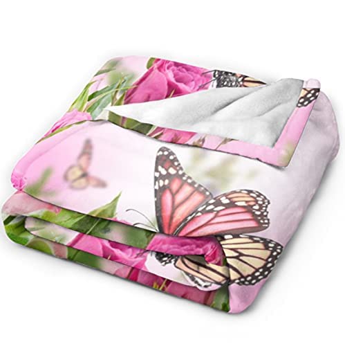 Yyb Design Rose Butterfly Throw Blanket Soft Fluffy Premium Sherpa Fleece Blanket 50' X 40' Fit For Bedroom Couch Sofa Chair Bed Office Travelling Camping Gift #TOP2