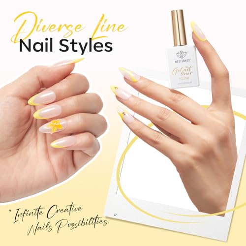 Image of modelones Butter Yellow French Tip Liner Gel Polish 15ml Fine Brush | Pastel Color Nail Art Gel Paint Swirl Fine Line Design Beginner Friendly Long Lasting Soak Off U V Cure DIY Salon Manicure
