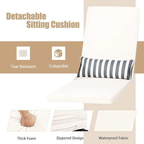 HAPPYGRILL Patio Chaise Lounge Chair Outdoor Rattan Wicker Recliner with Thick Cushion, Lumbar Pillow, Adjustable Backrest for Garden Porch Lawn Poolside
