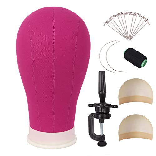 MapofBeauty 22 Pouces Toile Block Tête perruque Tête Avec Stand pour Making Perruques Mannequin Tête Afficher Styling (Magenta)