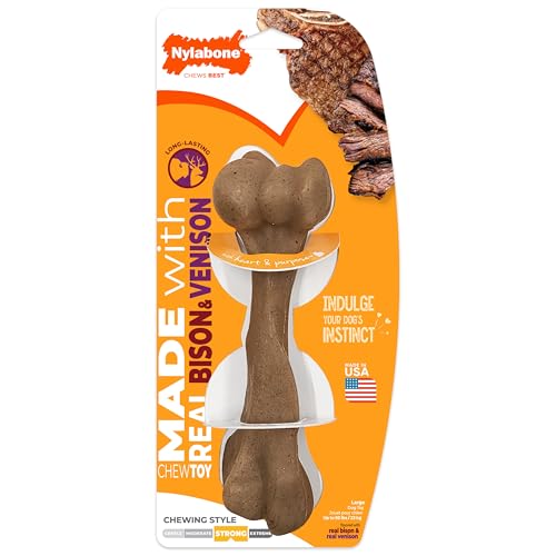 Nylabone Strong Chew Femur Bone Dog Toy Made with Real Bison & Venison, Durable Chew Toys for Aggressive Chewers, Long Lasting Dog Bone, Keeps Dogs Busy, Large Breeds – Up to 50 lbs