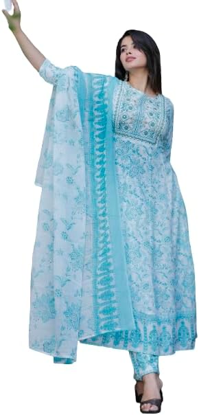 RangnaviWomen Rayon Anarkali Embroidered Printed Kurta Pant and Dupatta Set