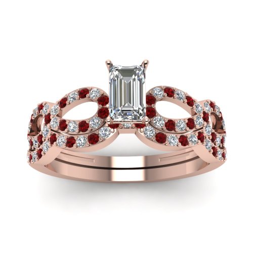 Ensemble infini plaqué or rose émeraude façonnée pour bague de mariage chic