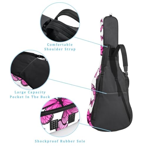 Housse de guitare en tissu Oxford épais rembourré avec boucle de suspension et sangle de cou Motif papillon Rose, Multicolore 4., 42.9×16.9×4.7 in, Sac de transport tendance pour guitare - Les Beatles, Paul McCartney, John Lennon, RIngo Starr, George Harrison Housse de guitare en tissu Oxford épais rembourré avec boucle de suspension et sangle de cou Motif papillon Rose, Multicolore 4., 42.9x16.9x4.7 in, Sac de transport tendance pour guitare – Image 4