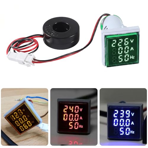 Image of Alinan 3 in 1 60-500V 0-100A AC Digital Ammeter Voltmeter, 22mm Square Digital Tube Screen with Transformer, LED Display Voltage Detector Current Tester Gauge (Green)