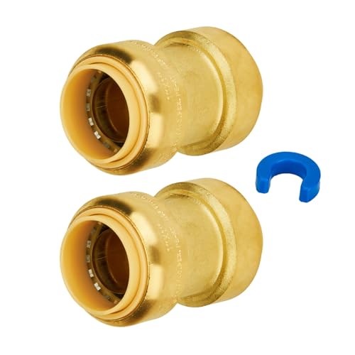 Image of SUNGATOR 1-Inch Coupling, Push to Connect Plumbing Fittings, Brass, 2-Pack | Straight Coupling, for Pex Pipe, Copper, CPVC, PE-RT, with 1 Disconnect Clip