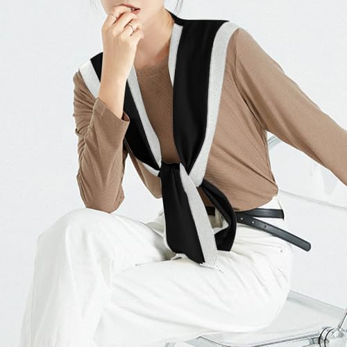 Women Sweater Shawl Wraps Y2K Knitted Tie Up Knotted Shoulder Cape Casual Travel Scarf Tops Trendy Streetwear4