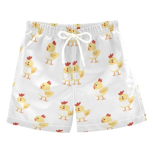ALAZA Funny Chicken White Boys Quick Dry Beach Board Shorts Kids Swim Trunks Bathing Suit Swimsuit 3T