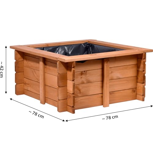 dobar 29236FSCe Hochteich Square - Gartenteich aus robustem Holz - Miniteich für Garten/Terrasse/Balkon - Teich für den Garten inkl. Teichfolie - 78 x 78 x42 cm, Braun