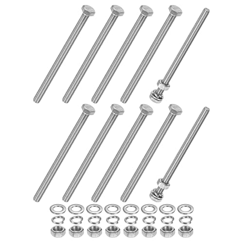 M METERXITY 10-Pack Hex Head Screw Bolt with Nuts Flat &amp; Lock Washers M6x90mm Stainless Steel Bolts and Nuts Kit Fully Threaded Metric Bolt Assortment for Equipment/Machinery
