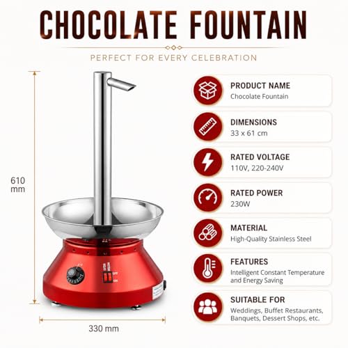 Fondue à chocolat électrique 3 L avec contrôle de la température, design anti-déversement pour fêtes, qualité commerciale, facile à nettoyer, base robuste