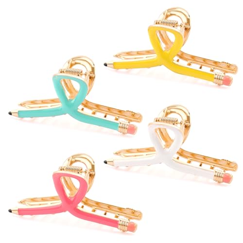 CUBACO 4PCS Pencil Hair Clips for Women, Teacher Appreciation Gifts Cute Claw Clips for Thick Hair Teacher Gift Ideas Back to School Stuff Fun Hair Accessories for Women image 5