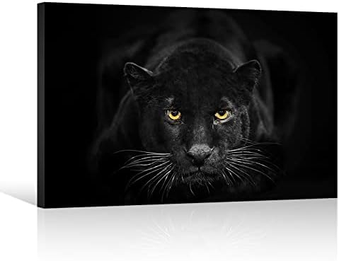 SEVEN WALL ARTS Black and White Panther Canvas Wall Art Decor Wildlife Animal Pictures Poster Print Leopard Paintings Framed Artwork for Living Room Bedroom Kitchen Office Decor 36"x24"