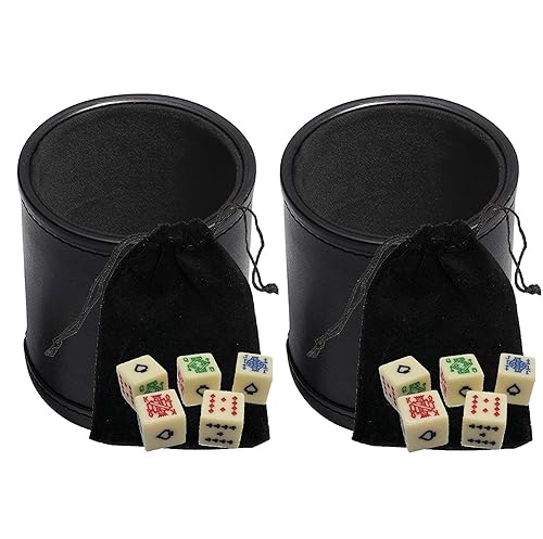 Dados de piel sintética negra juego de dos sets para regalar a jugadores de rol marfil