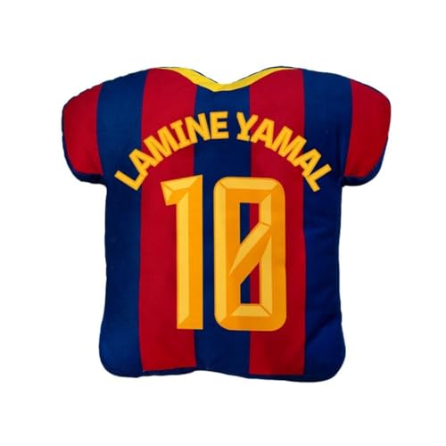 Kimbatex Textil Hogar Tienda FC Barcelona Cojín Decorativo, Diseño Escudo FCB y Camiseta Lamine Yamal Número 10, Varios Diseños (COJIN Nº10 LAMINE 30CM)