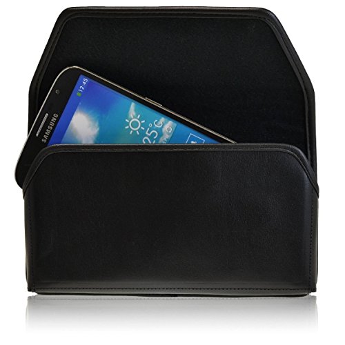 Turtleback Black Leather Holster Case Pouch With Flush Belt Clip - Made In Usa Fits Samsung Galaxy Mega 6.3 With Ob / Ballistic Case- Made In Usa #TOP1