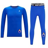 DEVOROPA Youth Boys Fleece Lined Compression Shirts & Pants Kids Girls Thermal Underwear Set Athletic Tops Leggings Baselayer Royal L