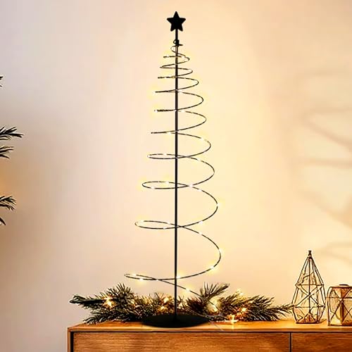 Spiral Weihnachtsbaum mit 47 LED aus Metall in schwarz mit Timer - 80...