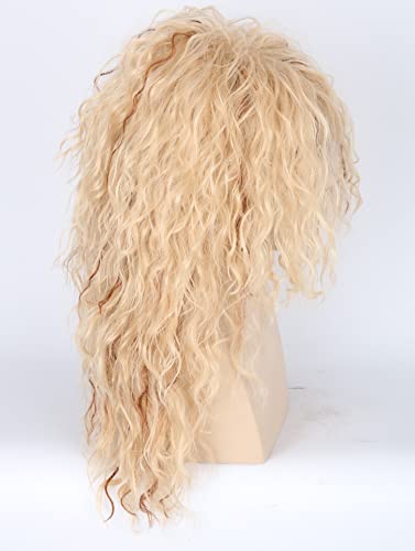 LeMarnia Unisex Adult Blonde70s 80s Heavy Metal Rock Mullet Wig Halloween Costume Wig, Blonde mix - Image 4