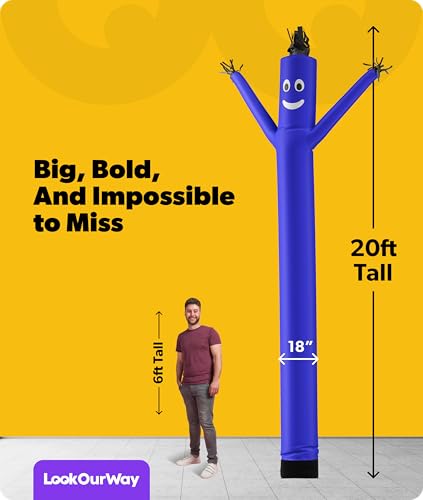 Image of LookOurWay Air Dancers Inflatable Tube Man Attachment - 20 Feet Tall Wacky Waving Inflatable Dancing Tube Guy for Business Promotion - Blower Not Included - Blue