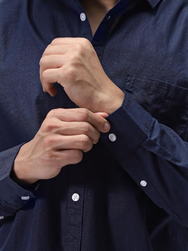 Image of Urbano Fashion Men's Cotton Full Sleeve Regular Fit Casual Solid Slub Shirt with Spread Collar