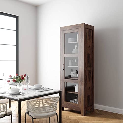 Image of The Attic Victoria Kitchen Cabinet Multipurpose Cabinet for Bedroom Living Room Study bar, Solid Wood Bookshelf /Kitchen Cabinet, Walnut Matte Finish
