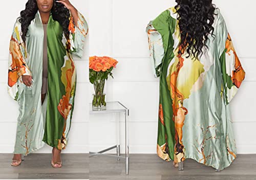 Image of Kimono Cardigan for Women Long Boho Satin Kimono Robes Plus Size Open Front Beach Swimsuit Cover Ups Lightweight Duster