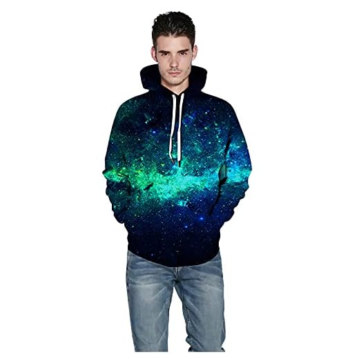 Unisex 3D Print Galaxy Hooded Sweatshirt Hoodies Cool Snygg Hoodie Pullover Dragsko Med Stora Fickor För Herr Kvinnor Julkarneval (Color : Blue, Size : XX-Large)