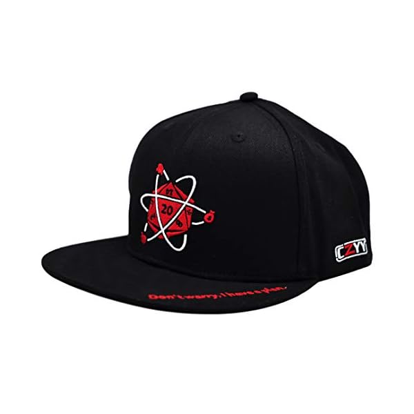 Dungeons and Dragons Flat Bill Cap Snapback Hat Embroidered with D20 Dice Molecule Power - Tabletop Gaming Gift for Dungeon Master or RPG Fan Black