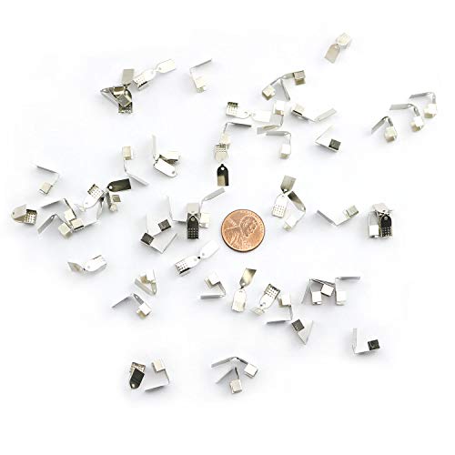 NX Garden Jewelry Connector 100PCS Silver Fold Over Flat Cord End Crimp Cap Stopper Buckle 6mm Leather Ribbon Necklace Clasp for DIY Jewelry Making Silver