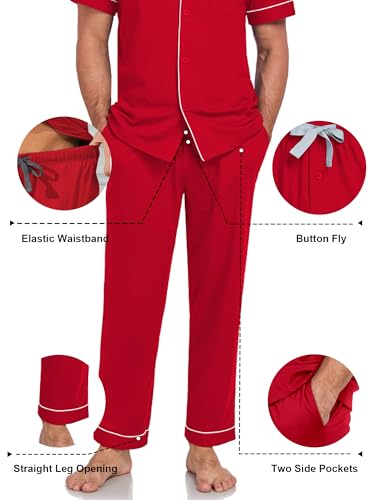 Image of COLORFULLEAF 100% Cotton Mens Pajamas Set Short Sleeve Loungewear with Long Pants Button Down Sleepwear Soft Comfy Pj for Men