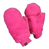 C.C Women's Faux Fur Wrist Length Fingerless Sherpa Lined Convertible Mittens Gloves-Hot Pink