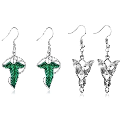 2 Pairs Lord of The Rings Arwen Evenstar Earrings, Cubic Zirconia, Elvish Jewelry for Women