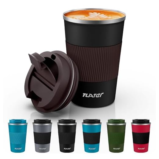 Tlater Koffiebeker om mee te nemen, 380 ml, thermobeker, isoleerbeker met lekvrij deksel, vacuüm dubbelwandige reisbeker, roestvrij staal, reismok voor koffie en thee, om warm of koud te houden, zwart