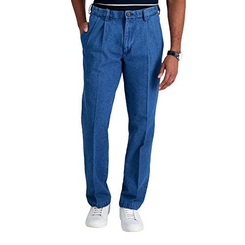 Haggar Herren Casual Classic Fit Denim Trouser Pant - Regular and Big & Tall Sizes休闲经典款牛仔长裤 常规和加大和加长尺寸캐주얼 클래식 핏 Jeans, Leichtes Steinwasser, 44W / 32L EU