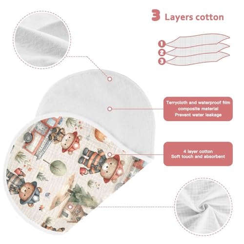 Muslin Baby Burp Cloths Set of 4, Soft Absorbent Cute Fireman Bear Cotton Burping Cloth, Milk Spit Up Rags for Newborn Unisex, 22 x 11 Inch4