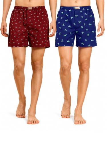 Image of B STORIES Bstories Men's Cotton Printed Boxer Shorts | Soft & Breathable Woven Cotton | Elastic Waist | Regular Fit | Comfortable Lounge & Sleepwear