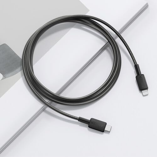 Anker 322 USB-C to Lightning Cable Braided MFi Certified iPhone Charger Cord for iPhone 15, 14, 13, 12, 11, iPad, AirPods – Durable Fast Charging Data Sync Cable Long Length – Black, 6ft