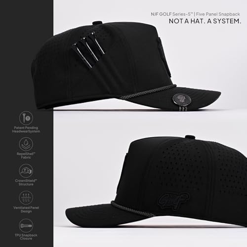 Image of Men's Golf Hat with Tee Holder & Magnetic Ball Marker | Breathable Performance Golfing Hat for Men | Water-Resistant Rope Golf Cap | Moisture-Wicking Snapback Golfing Hats