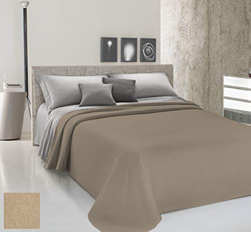 HomeLife Colcha de una plaza y media para primavera y verano, teñida en hilo [220 x 290], Made in Italy | Manta para cama a la francesa lisa de algodón | Colcha de 1 plaza y media ligera | 1,5 P Beige