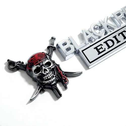 3D Metal Black Pearl Skull Car Emblem - Heavy Duty Auto Badge Decal, Pirate Crossed Swords Sticker for Trucks, SUVs, F150, Tailgate & Fender